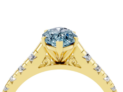 Yellow gold Marquise Cut Aquamarine Solitaire Ring with Cathedral Setting and Pavé Band_4