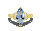 Yellow gold Marquise Cut Aquamarine Solitaire Ring with Filigree Band and Four-Prong Setting_24