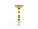 Yellow gold Marquise Cut Aquamarine Solitaire Ring with Filigree Band and Four-Prong Setting_26