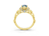 Yellow gold Marquise Cut Aquamarine Solitaire Ring with Filigree Band and Four-Prong Setting_27