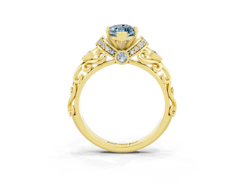 Yellow gold Marquise Cut Aquamarine Solitaire Ring with Filigree Band and Four-Prong Setting_27