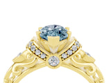 Yellow gold Marquise Cut Aquamarine Solitaire Ring with Filigree Band and Four-Prong Setting_28