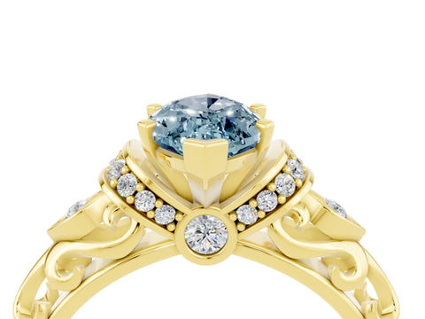 Yellow gold Marquise Cut Aquamarine Solitaire Ring with Filigree Band and Four-Prong Setting_28