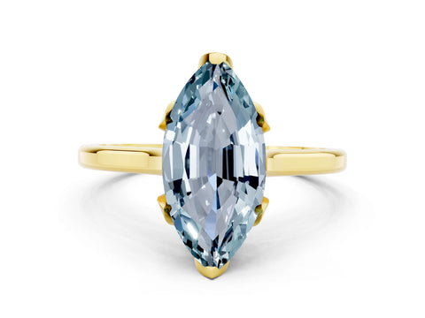 Yellow gold Marquise Cut Aquamarine Solitaire Ring with Flower Prong Setting and Classic Band_12