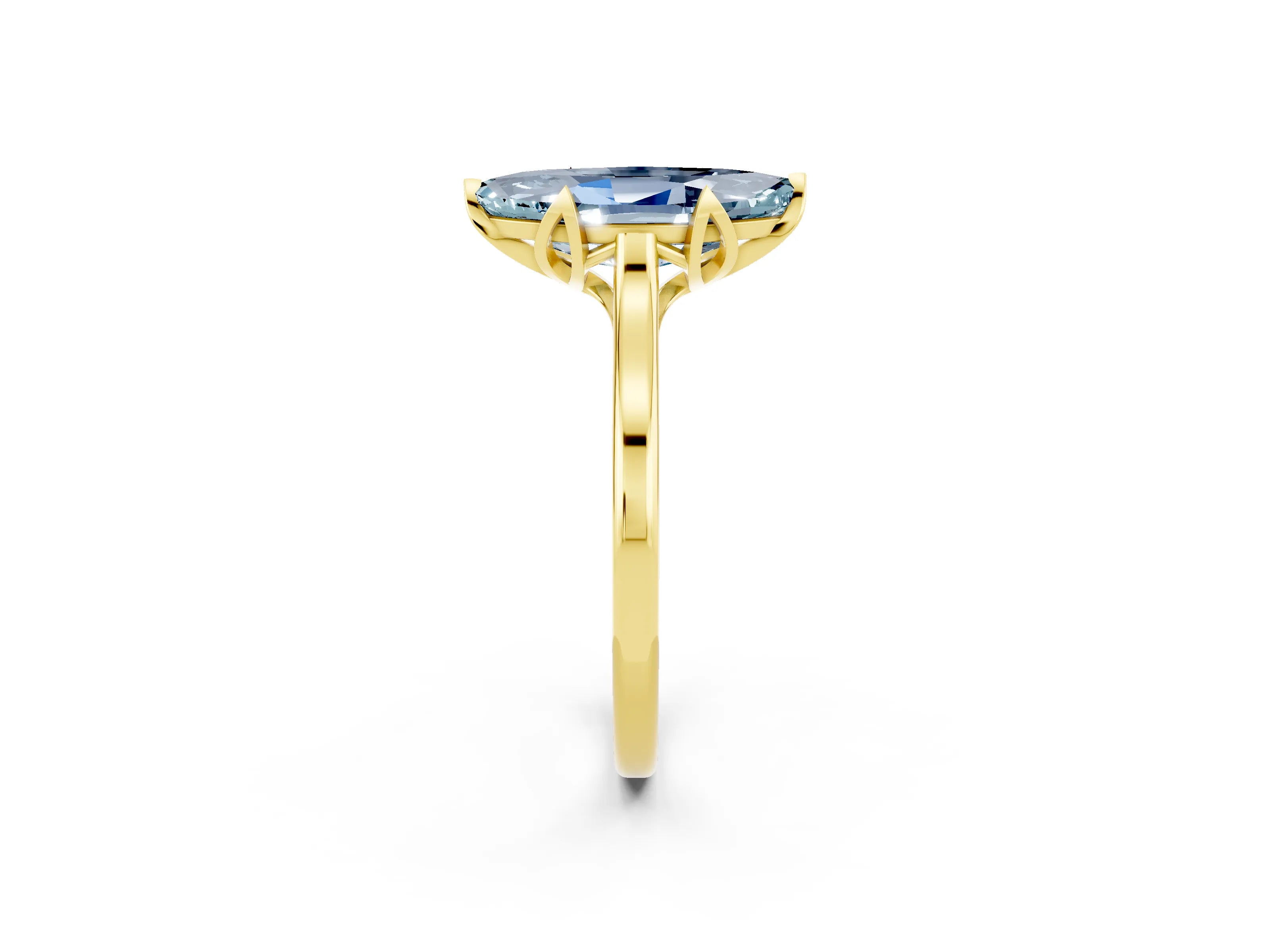 Yellow gold Marquise Cut Aquamarine Solitaire Ring with Flower Prong Setting and Classic Band_14