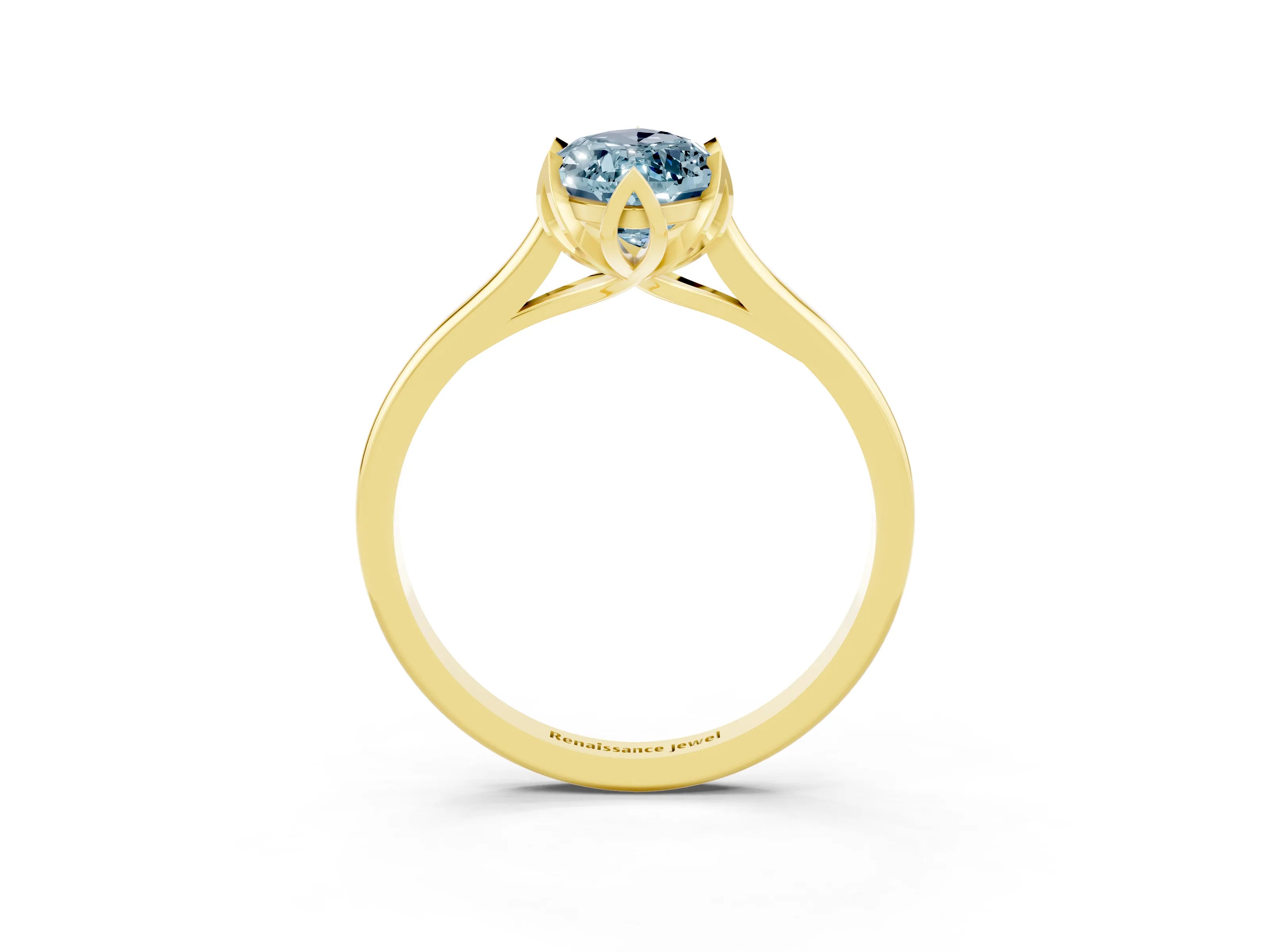 Yellow gold Marquise Cut Aquamarine Solitaire Ring with Flower Prong Setting and Classic Band_15