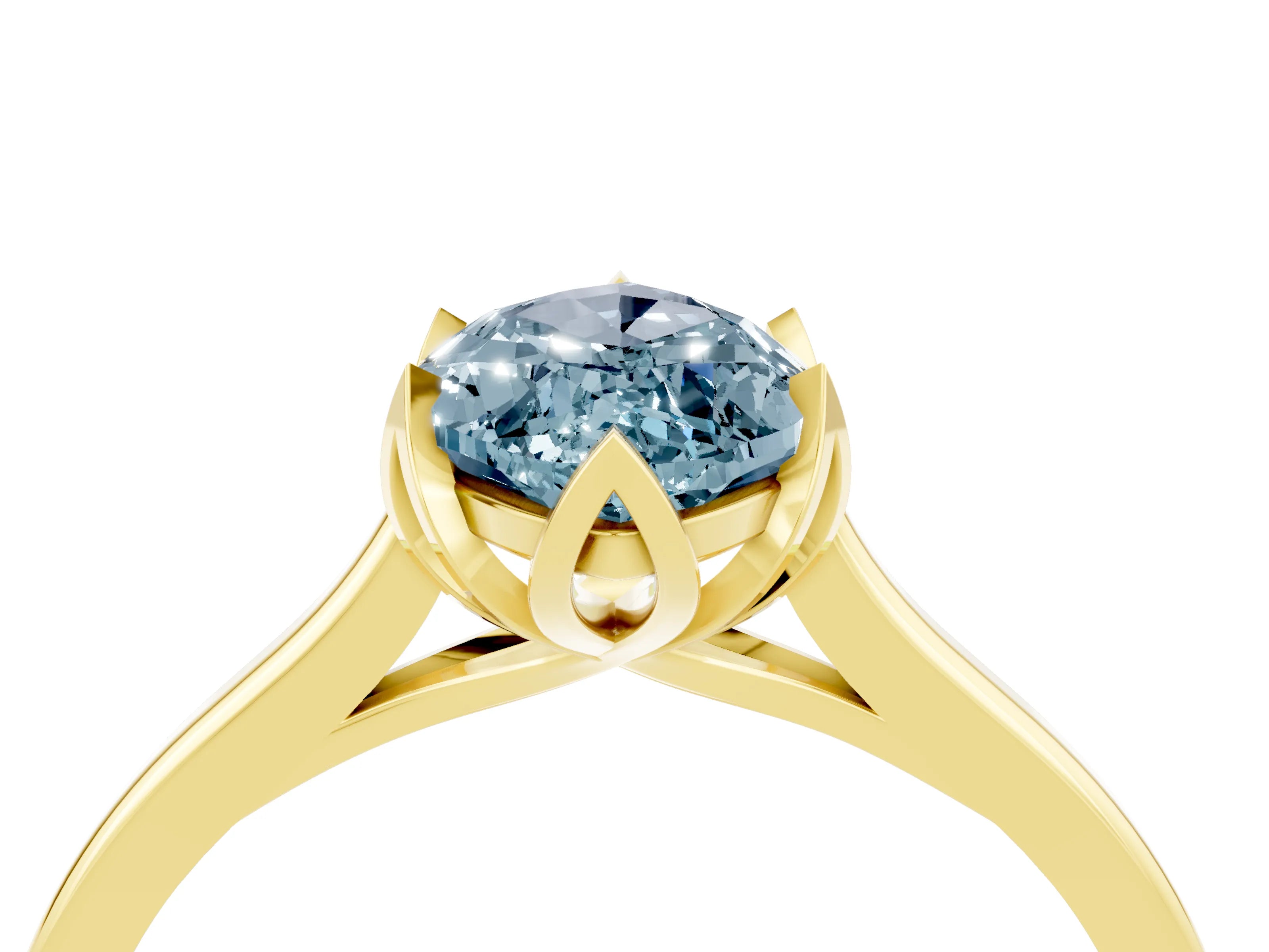 Yellow gold Marquise Cut Aquamarine Solitaire Ring with Flower Prong Setting and Classic Band_16