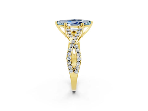 Yellow gold Marquise Cut Aquamarine Solitaire Ring with Four-Prong Setting and Twisted Pavé Band_2