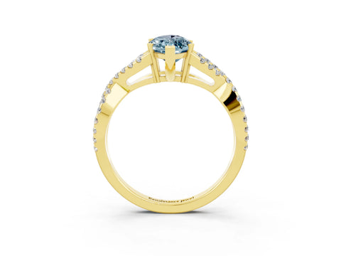 Yellow gold Marquise Cut Aquamarine Solitaire Ring with Four-Prong Setting and Twisted Pavé Band_3