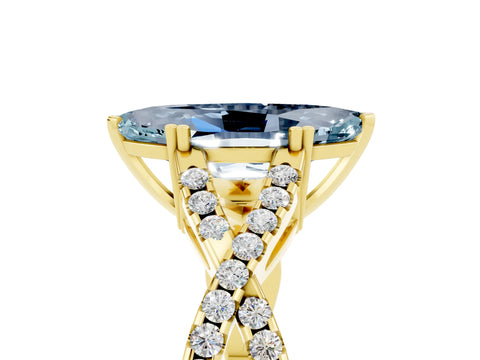 Yellow gold Marquise Cut Aquamarine Solitaire Ring with Four-Prong Setting and Twisted Pavé Band_5