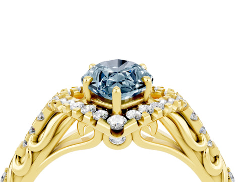 Yellow gold Marquise Cut Aquamarine Solitaire Ring with Hidden Halo and Pavé Band_38
