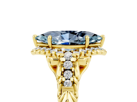 Yellow gold Marquise Cut Aquamarine Solitaire Ring with Hidden Halo and Pavé Band_39