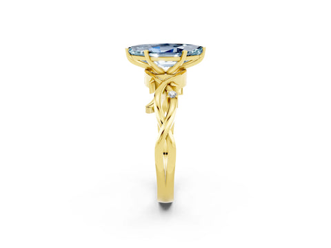 Yellow gold Marquise Cut Aquamarine Solitaire Ring with Milgrain Pavé Band and Four-Prong Setting_14