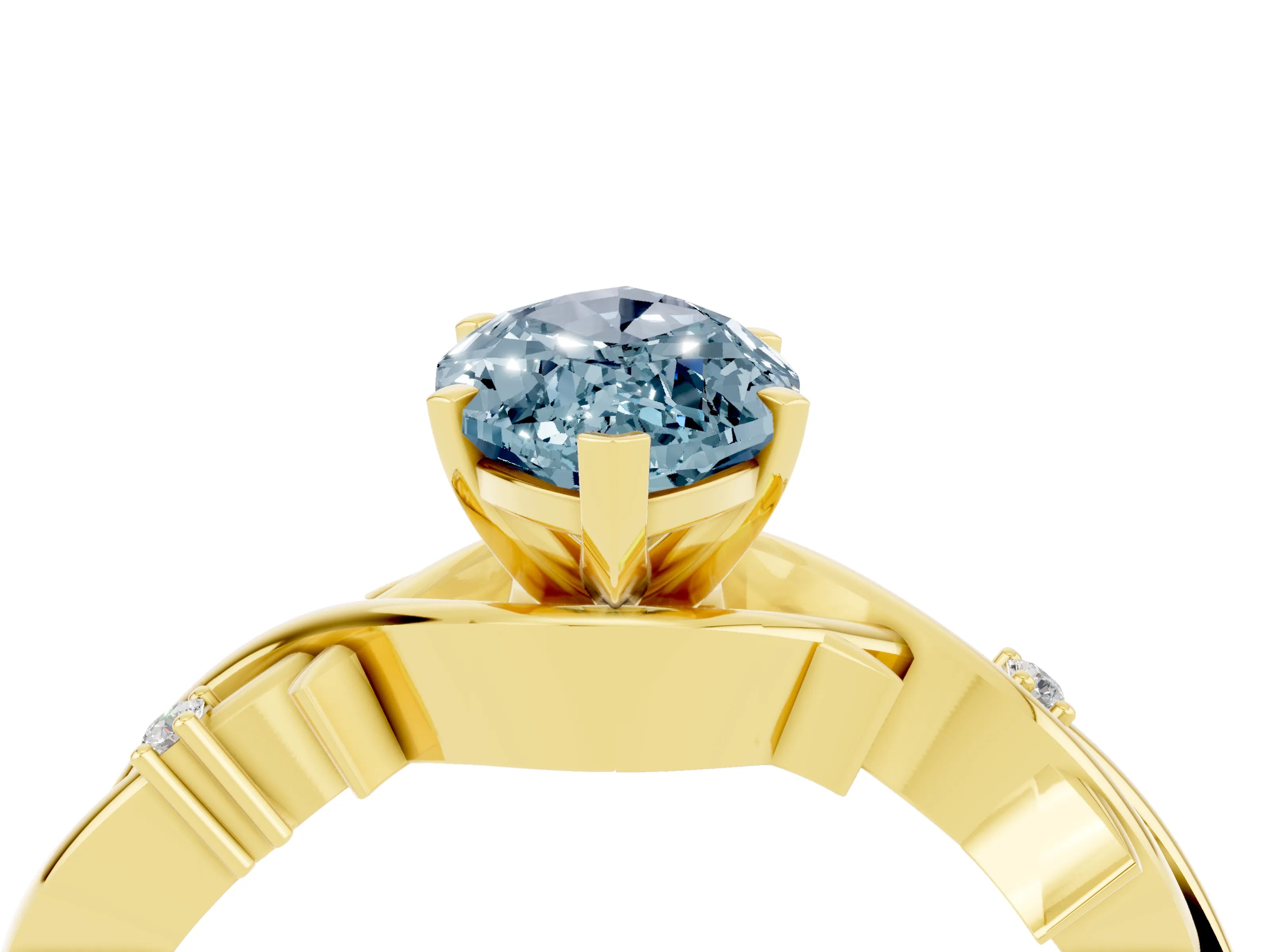 Yellow gold Marquise Cut Aquamarine Solitaire Ring with Milgrain Pavé Band and Four-Prong Setting_16