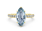 Yellow gold Marquise Cut Aquamarine Solitaire Ring with Pavé Accents and Four-Prong Setting