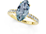Yellow gold Marquise Cut Aquamarine Solitaire Ring with Pavé Accents and Four-Prong Setting_1