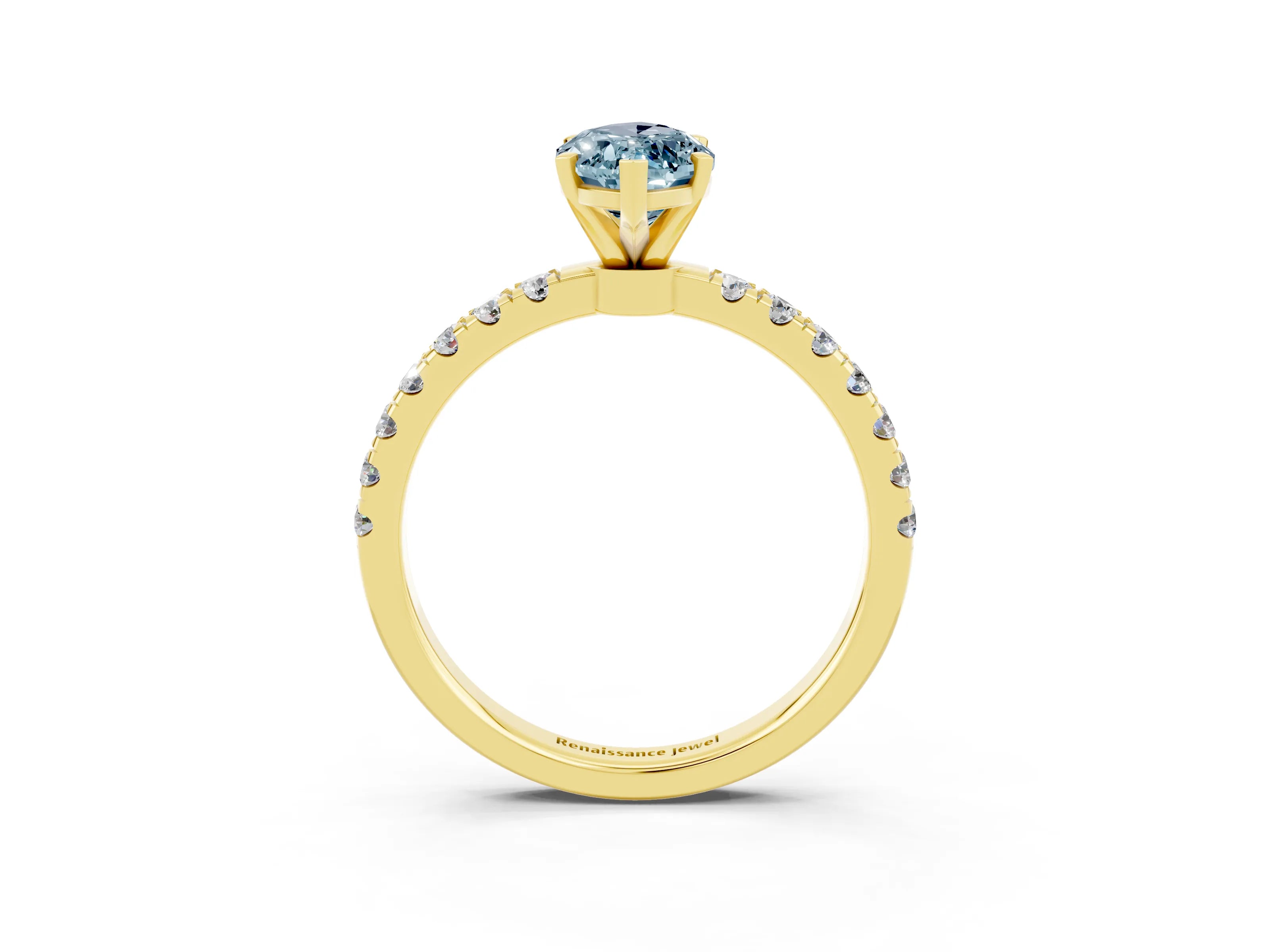 Yellow gold Marquise Cut Aquamarine Solitaire Ring with Pavé Accents and Four-Prong Setting_3