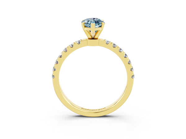Yellow gold Marquise Cut Aquamarine Solitaire Ring with Pavé Accents and Four-Prong Setting