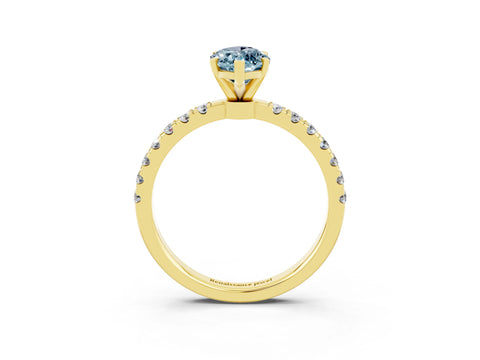 Yellow gold Marquise Cut Aquamarine Solitaire Ring with Pavé Accents and Four-Prong Setting_3