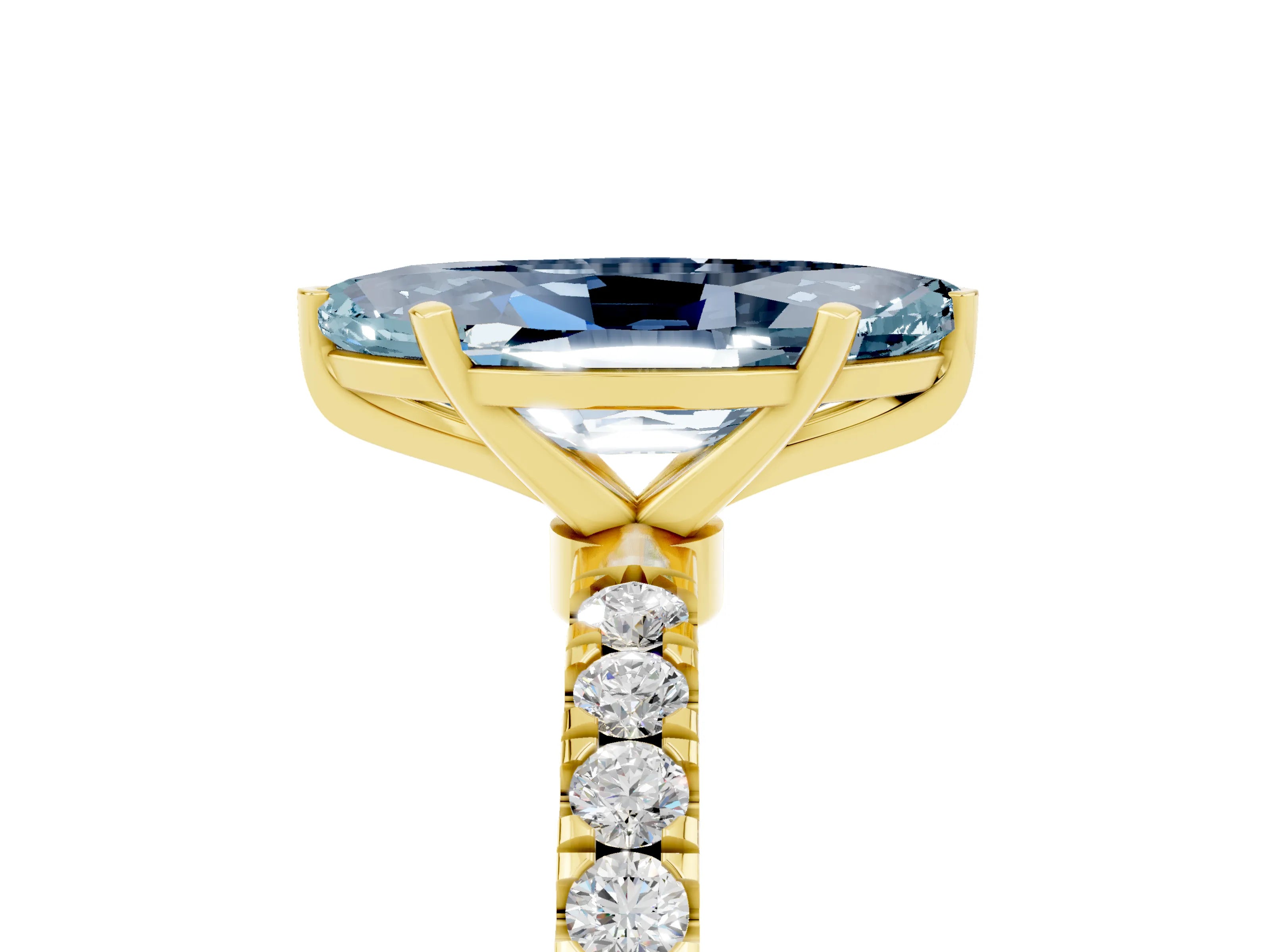 Yellow gold Marquise Cut Aquamarine Solitaire Ring with Pavé Accents and Four-Prong Setting_5