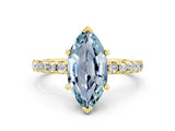 Yellow gold Marquise Cut Aquamarine Solitaire Ring with Pavé Band and Four-Prong Setting_24