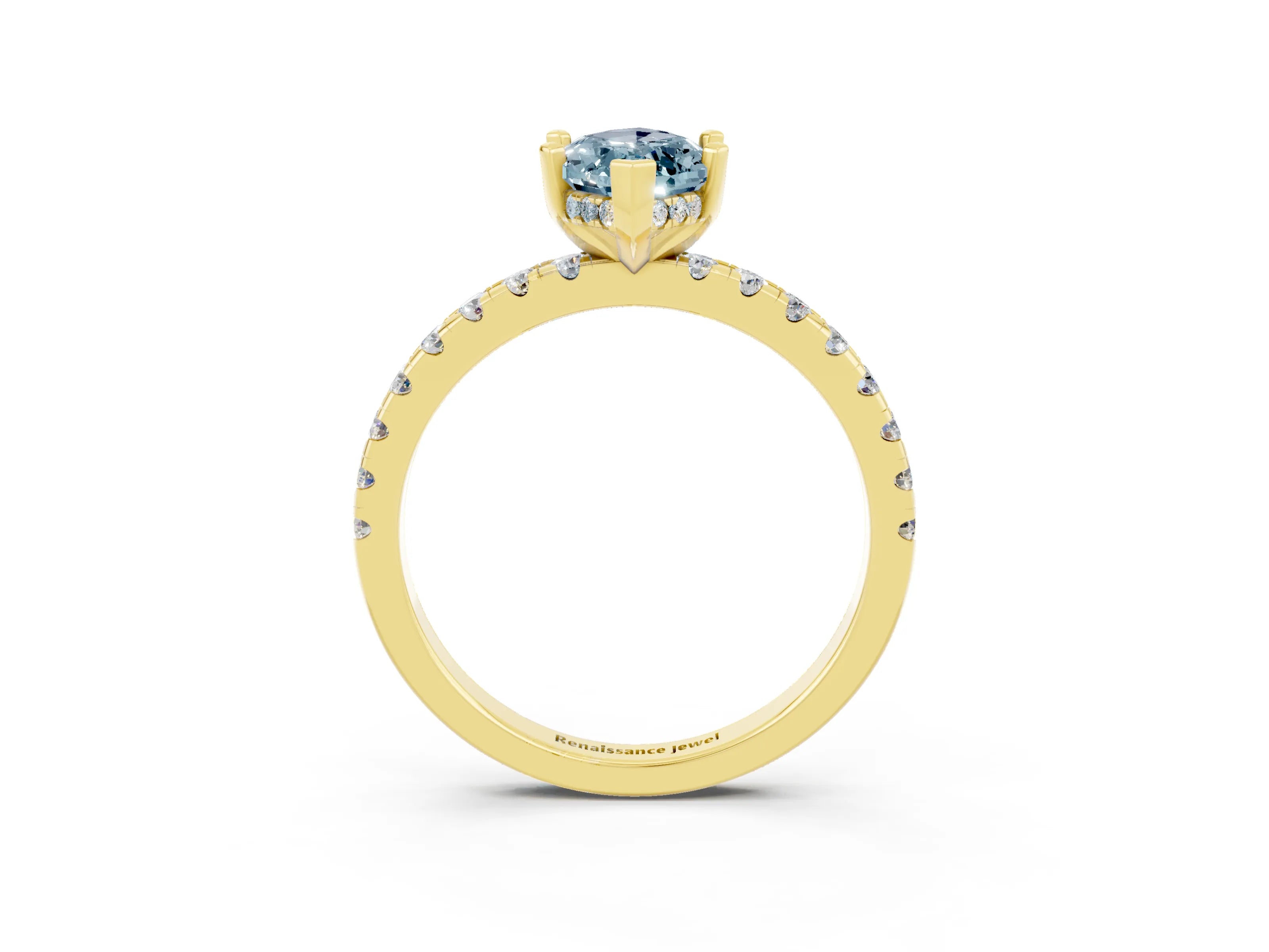 Yellow gold Marquise Cut Aquamarine Solitaire Ring with Pavé Band and Four-Prong Setting_27