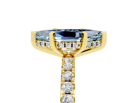 Yellow gold Marquise Cut Aquamarine Solitaire Ring with Pavé Band and Four-Prong Setting_29