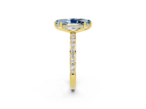 Yellow gold Marquise Cut Aquamarine Solitaire Ring with Pavé Band and Hidden Halo_14