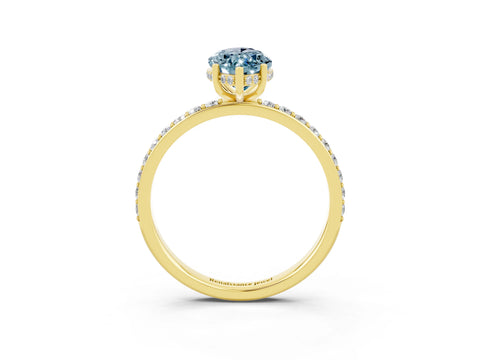 Yellow gold Marquise Cut Aquamarine Solitaire Ring with Pavé Band and Hidden Halo_15