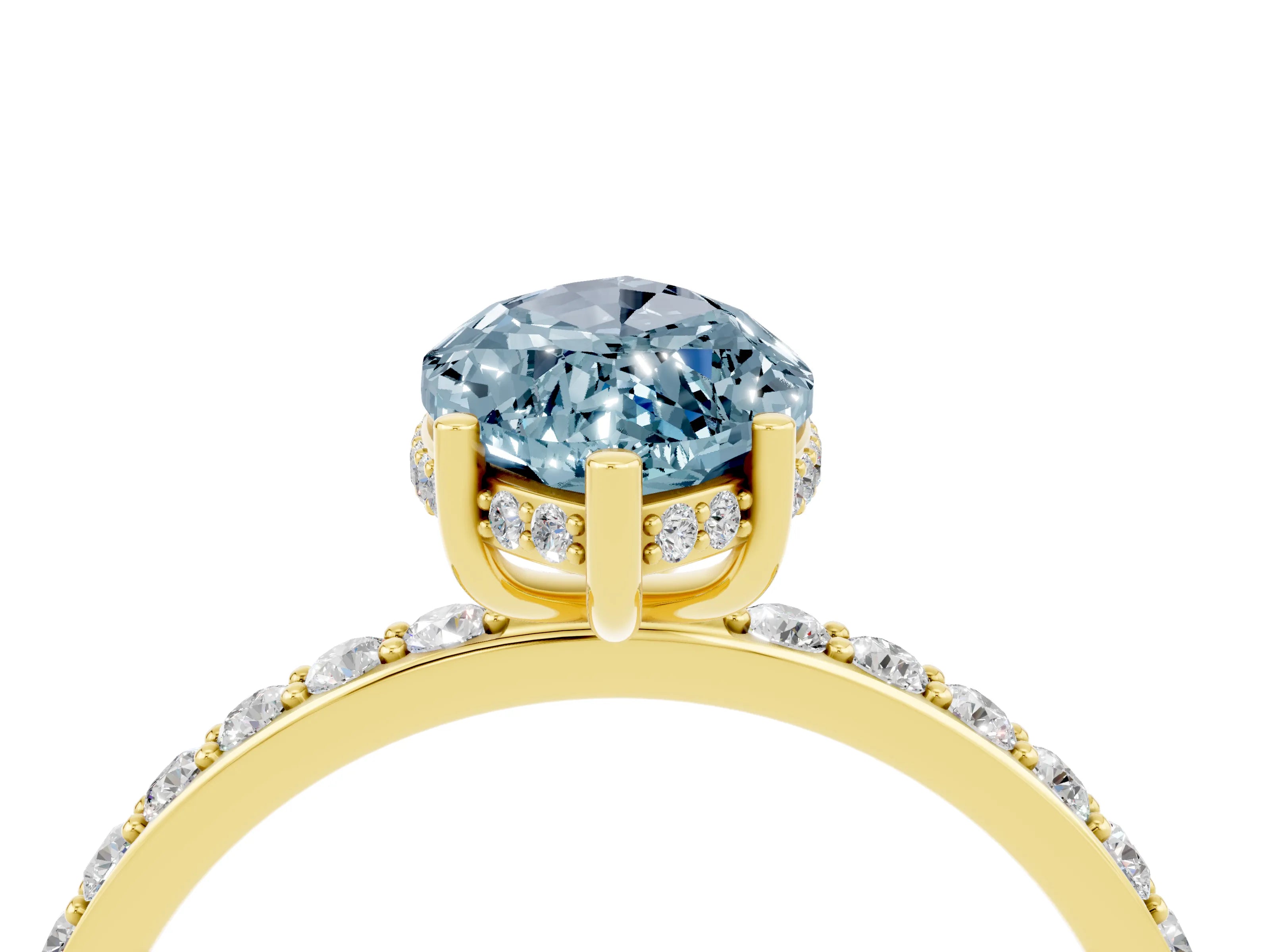 Yellow gold Marquise Cut Aquamarine Solitaire Ring with Pavé Band and Hidden Halo_16