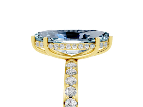Yellow gold Marquise Cut Aquamarine Solitaire Ring with Pavé Band and Hidden Halo_17