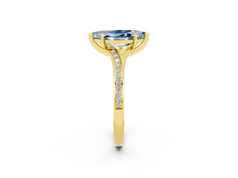 Yellow gold Marquise Cut Aquamarine Solitaire Ring with Pavé Band and Prong Setting_14