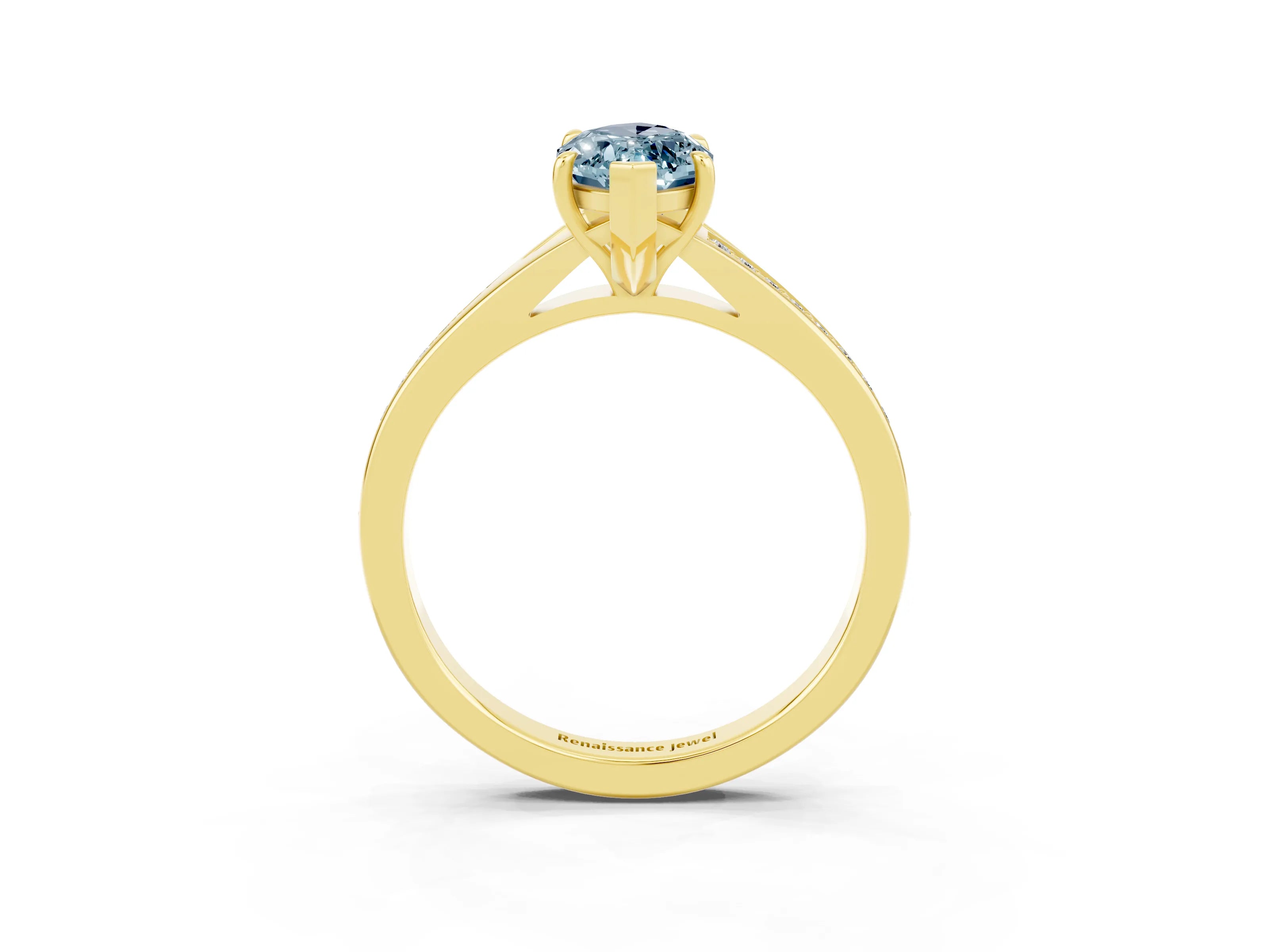 Yellow gold Marquise Cut Aquamarine Solitaire Ring with Pavé Band and Prong Setting_15