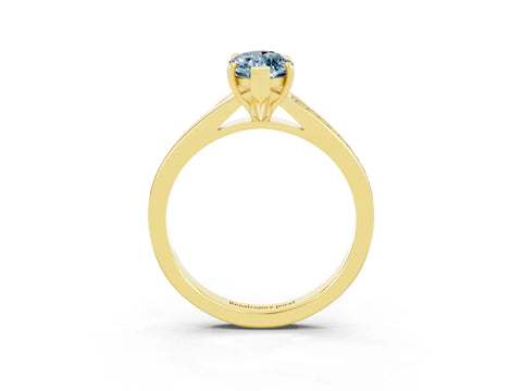 Yellow gold Marquise Cut Aquamarine Solitaire Ring with Pavé Band and Prong Setting_15