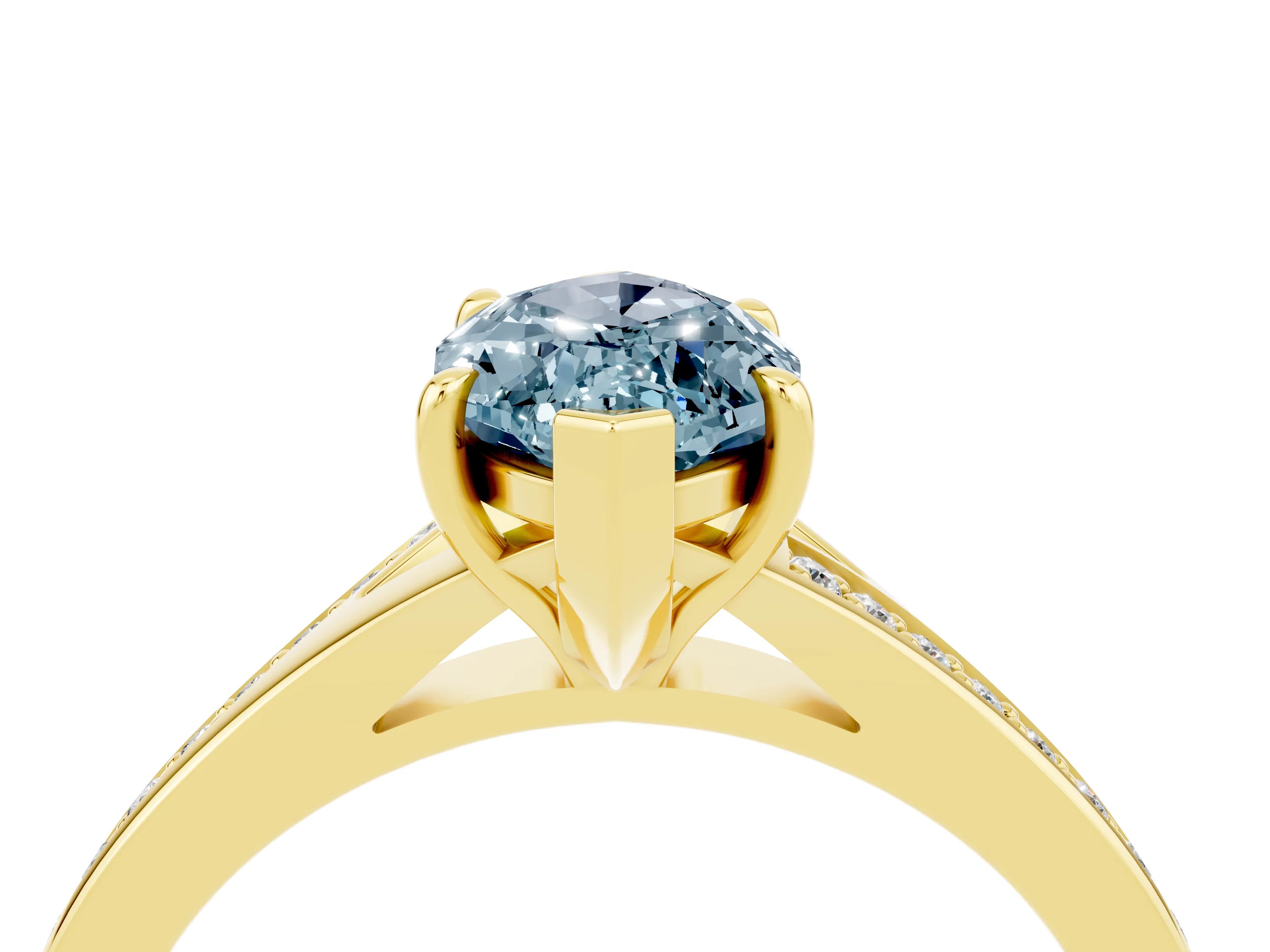 Yellow gold Marquise Cut Aquamarine Solitaire Ring with Pavé Band and Prong Setting_16
