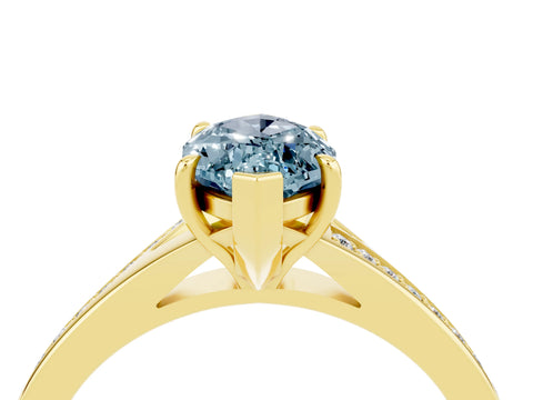 Yellow gold Marquise Cut Aquamarine Solitaire Ring with Pavé Band and Prong Setting_16