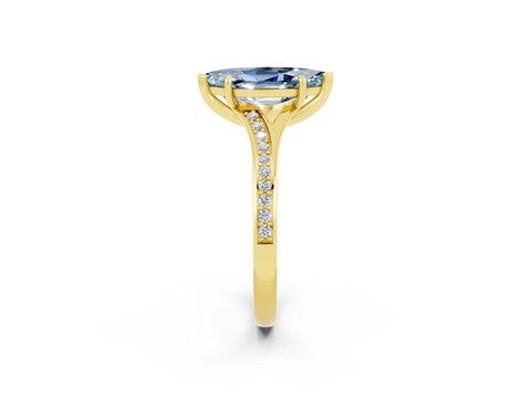 Yellow gold Marquise Cut Aquamarine Solitaire Ring with Pavé Band and Prong Setting_2