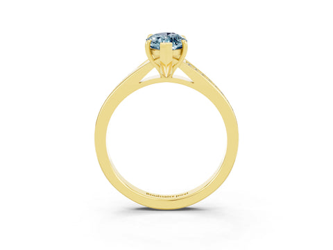 Yellow gold Marquise Cut Aquamarine Solitaire Ring with Pavé Band and Prong Setting_3