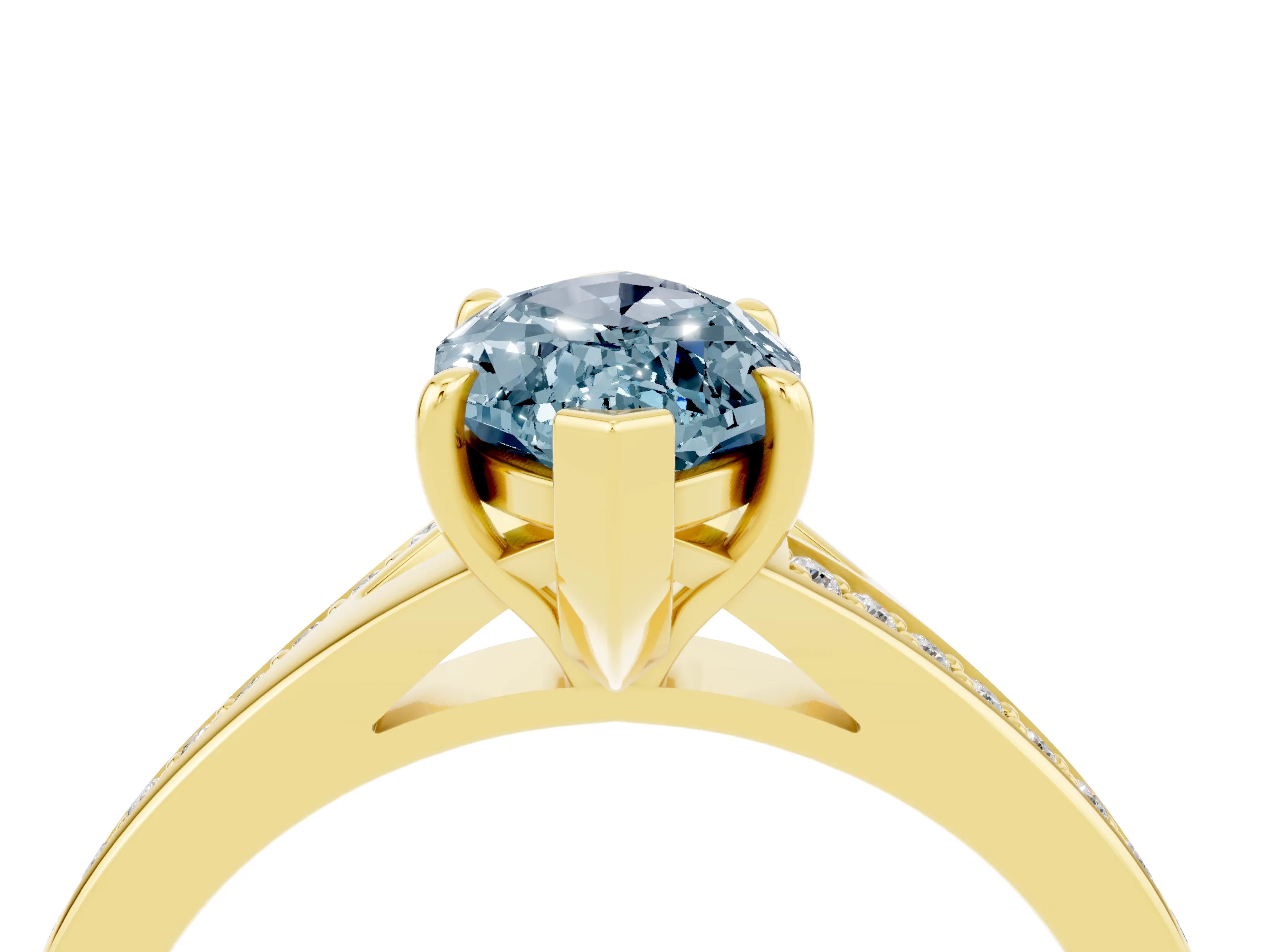 Yellow gold Marquise Cut Aquamarine Solitaire Ring with Pavé Band and Prong Setting_4