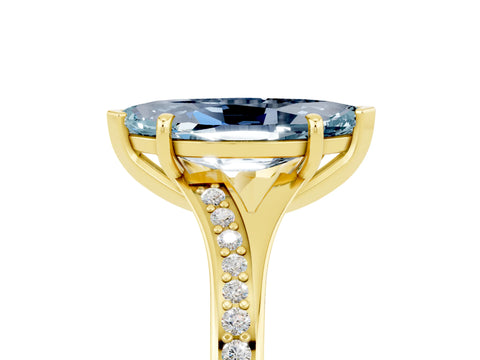 Yellow gold Marquise Cut Aquamarine Solitaire Ring with Pavé Band and Prong Setting_5