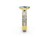 Yellow gold Marquise Cut Aquamarine Solitaire Ring with Pavé and Channel Set Band_2