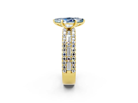 Yellow gold Marquise Cut Aquamarine Solitaire Ring with Pavé and Channel Set Band_2