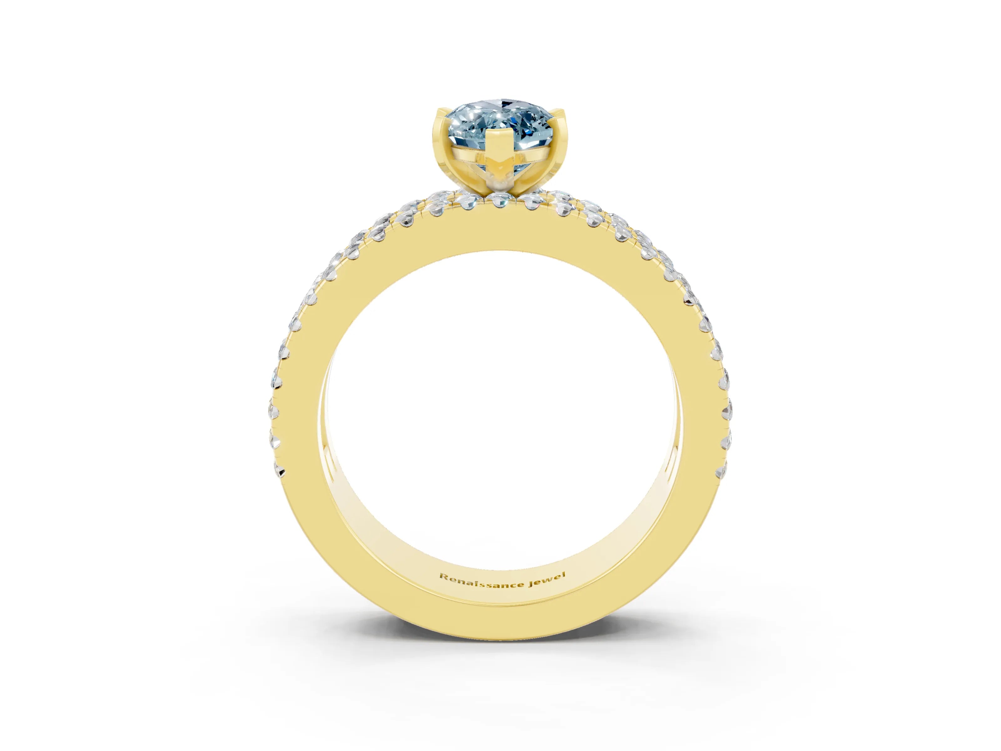 Yellow gold Marquise Cut Aquamarine Solitaire Ring with Pavé and Channel Set Band_3