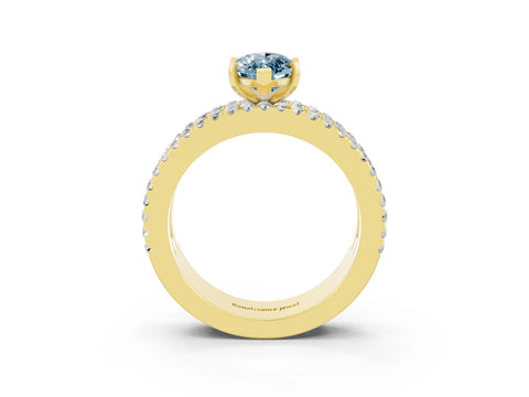 Yellow gold Marquise Cut Aquamarine Solitaire Ring with Pavé and Channel Set Band_3
