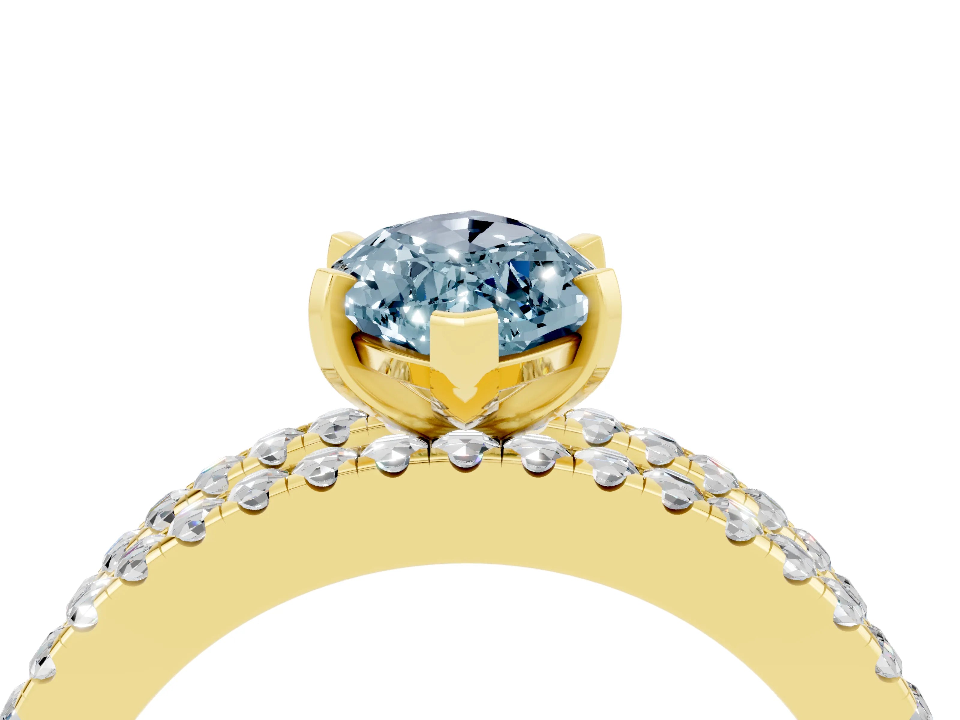 Yellow gold Marquise Cut Aquamarine Solitaire Ring with Pavé and Channel Set Band_4
