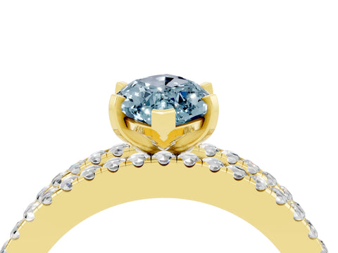 Yellow gold Marquise Cut Aquamarine Solitaire Ring with Pavé and Channel Set Band_4