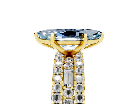 Yellow gold Marquise Cut Aquamarine Solitaire Ring with Pavé and Channel Set Band_5