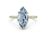 Yellow gold Marquise Cut Aquamarine Solitaire Ring with Pave Band and Four Prong Setting_24