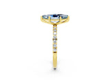 Yellow gold Marquise Cut Aquamarine Solitaire Ring with Pave Band and Four Prong Setting_26
