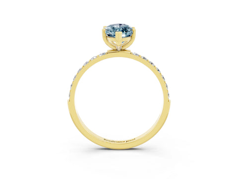 Yellow gold Marquise Cut Aquamarine Solitaire Ring with Pave Band and Four Prong Setting_27
